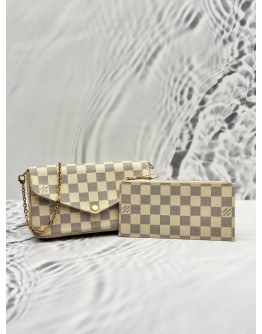 LOUIS VUITTON FELICIE POCHETTE IN WHITE DAMIER AZUR CANVAS