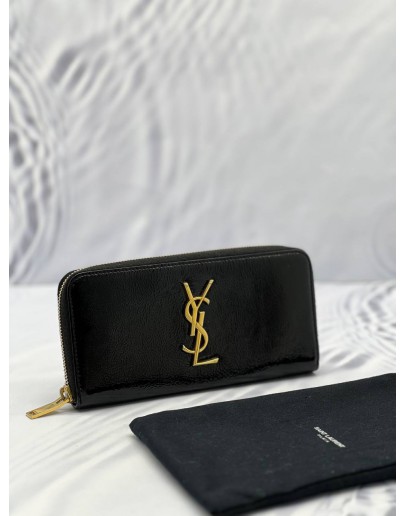 YSL SAINT LAURENT LOGO ROUND ZIPPER LONG WALLET 