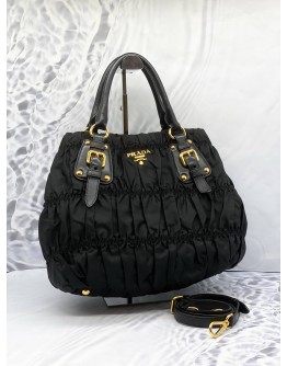 (LIKE NEW) PRADA TESSUTO GAUFRE BLACK TOTE BAG WITH STRAP