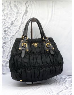 (LIKE NEW) PRADA TESSUTO GAUFRE BLACK TOTE BAG WITH STRAP