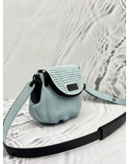 MARC BY MARC JACOBS NATASHA MINI CROSSBODY BAG IN LIGHT BLUE AND BLACK PEBBLED LEATHER