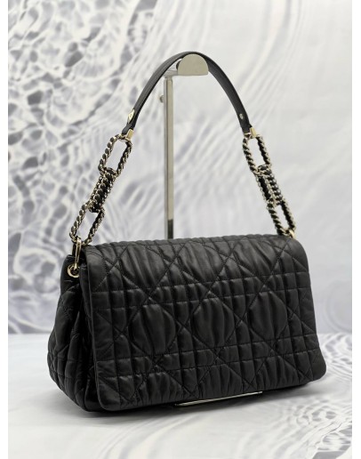 (LIKE NEW) DIOR BLACK CANNAGE LEATHER SHOULDER BAG 