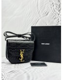 (UNUSED) 2025 YSL YVES SAINT LAURENT KAIA SMALL SATCHEL CROSSBODY BAG IN BLACK SHINY CROCODILE EMBOSSED CALFSKIN LEATHER -FULL SET-