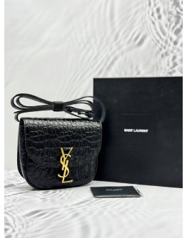 (UNUSED) 2025 YSL YVES SAINT LAURENT KAIA SMALL SATCHEL CROSSBODY BAG IN BLACK SHINY CROCODILE EMBOSSED CALFSKIN LEATHER -FULL SET-