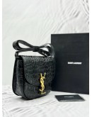 (UNUSED) 2025 YSL YVES SAINT LAURENT KAIA SMALL SATCHEL CROSSBODY BAG IN BLACK SHINY CROCODILE EMBOSSED CALFSKIN LEATHER -FULL SET-