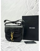 (UNUSED) 2025 YSL YVES SAINT LAURENT KAIA SMALL SATCHEL CROSSBODY BAG IN BLACK SHINY CROCODILE EMBOSSED CALFSKIN LEATHER -FULL SET-