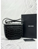 (UNUSED) 2025 YSL YVES SAINT LAURENT KAIA SMALL SATCHEL CROSSBODY BAG IN BLACK SHINY CROCODILE EMBOSSED CALFSKIN LEATHER -FULL SET-