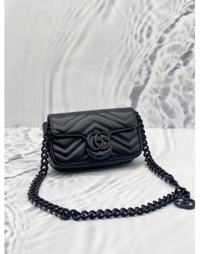 (LIKE NEW) GUCCI BLACK LEATHER GG MARMONT BELT BAG
