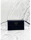 (LIKE NEW) PRADA BLACK NYLON & LEATHER LOGO FLAP WALLET ON STRAP 