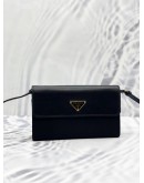 (LIKE NEW) PRADA BLACK NYLON & LEATHER LOGO FLAP WALLET ON STRAP 