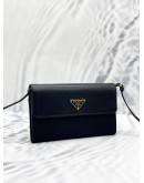 (LIKE NEW) PRADA BLACK NYLON & LEATHER LOGO FLAP WALLET ON STRAP 