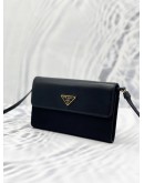 (LIKE NEW) PRADA BLACK NYLON & LEATHER LOGO FLAP WALLET ON STRAP 