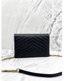 (LIKE NEW) YSL YVES SAINT LAURENT MATELASSE GRAIN DE POUDRE LEATHER LEATHER ENVELOPE WALLET ON CHAIN