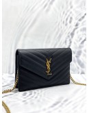 (LIKE NEW) YSL YVES SAINT LAURENT MATELASSE GRAIN DE POUDRE LEATHER LEATHER ENVELOPE WALLET ON CHAIN
