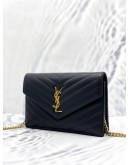 (LIKE NEW) YSL YVES SAINT LAURENT MATELASSE GRAIN DE POUDRE LEATHER LEATHER ENVELOPE WALLET ON CHAIN