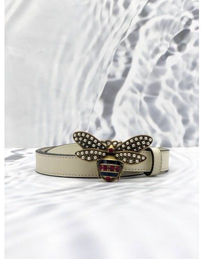 (LIKE NEW) GUCCI QUEEN MARGARET BEE THIN WHITE CREAM LEATHER BELT 