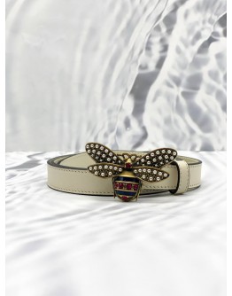 (LIKE NEW) GUCCI QUEEN MARGARET BEE THIN WHITE CREAM LEATHER BELT 