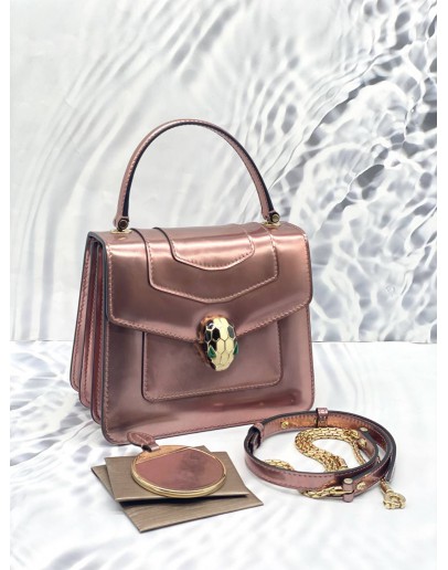 (LIKE NEW) BVLGARI PINK PATENT SERPENTI FOREVER TOP HANDLE BAG