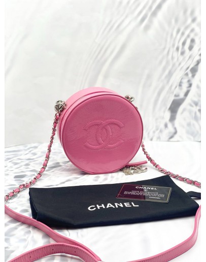 (LIKE NEW) CHANEL ROUND AS EARTH COCO MARK CHAIN HANDBAG PATENT LEATHER