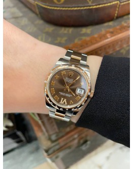 (UNUSED) 2017 ROLEX DATEJUST 31 REF 178341 HALF 18K 750 ROSE GOLD CHOCOLATE DIAMOND DIAL ROMAN NUMERALS 31MM AUTOMATIC WATCH -FULL SET-