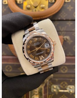 (UNUSED) 2017 ROLEX DATEJUST 31 REF 178341 HALF 18K 750 ROSE GOLD CHOCOLATE DIAMOND DIAL ROMAN NUMERALS 31MM AUTOMATIC WATCH -FULL SET-