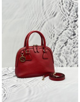 GUCCI DOME SMALL TOP HANDLE AND CROSSBODY BAG IN RED PEBBLED LEATHER