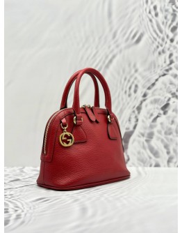 GUCCI DOME SMALL TOP HANDLE AND CROSSBODY BAG IN RED PEBBLED LEATHER