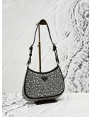 PRADA CLEO SHOULDER BAG IN BLACK SILK AND PATENT LEATHER WITH CRYSTALS