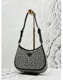 PRADA CLEO SHOULDER BAG IN BLACK SILK AND PATENT LEATHER WITH CRYSTALS