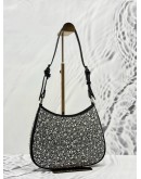 PRADA CLEO SHOULDER BAG IN BLACK SILK AND PATENT LEATHER WITH CRYSTALS