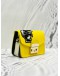 FURLA METROPOLIS MINI F PATCH CROSSBODY BAG IN YELLOW PEBBLED LEATHER WITH BLACK AND WHITE STRIPES