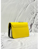 FURLA METROPOLIS MINI F PATCH CROSSBODY BAG IN YELLOW PEBBLED LEATHER WITH BLACK AND WHITE STRIPES