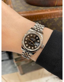 (LIKE NEW) 2016 ROLEX LADY DATEJUST REF 179174 JUBILEE BLACK DIAMOND DIAL 26MM AUTOMATIC WATCH