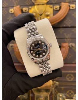 (LIKE NEW) 2016 ROLEX LADY DATEJUST REF 179174 JUBILEE BLACK DIAMOND DIAL 26MM AUTOMATIC WATCH