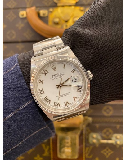 2003 ROLEX DATEJUST 36 REF 16220 WHITE DIAL ROMAN NUMERALS 36MM AUTOMATIC WATCH