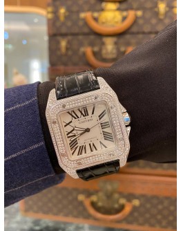 2018 CARTIER SANTOS 100 DIAMOND CASE REF 3774 WHITE DIAL 38MM AUTOMATIC WATCH -FULL SET-