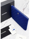 CHANEL BLUE QUILTED FABRIC O CASE CLUTCH