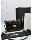 CHANEL DIAMANTE FLAP BAG LAMBSKIN LEATHER -FUL SET-MICROCHIP-