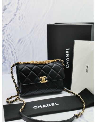 CHANEL DIAMANTE FLAP BAG LAMBSKIN LEATHER -FUL SET-MICROCHIP-