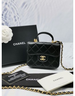 (BRAND NEW) CHANEL MICRO TOP HANDLE BAG LAMBSKIN LEATHER -FULL SET-