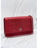 CHANEL CAMELLIA LAMBSKIN LEATHER WALLET ON CHAIN 