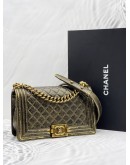 CHANEL OLD MEDIUM BOY METALLIC AGED CALFSKIN LEATHER BAG -FULL SET-