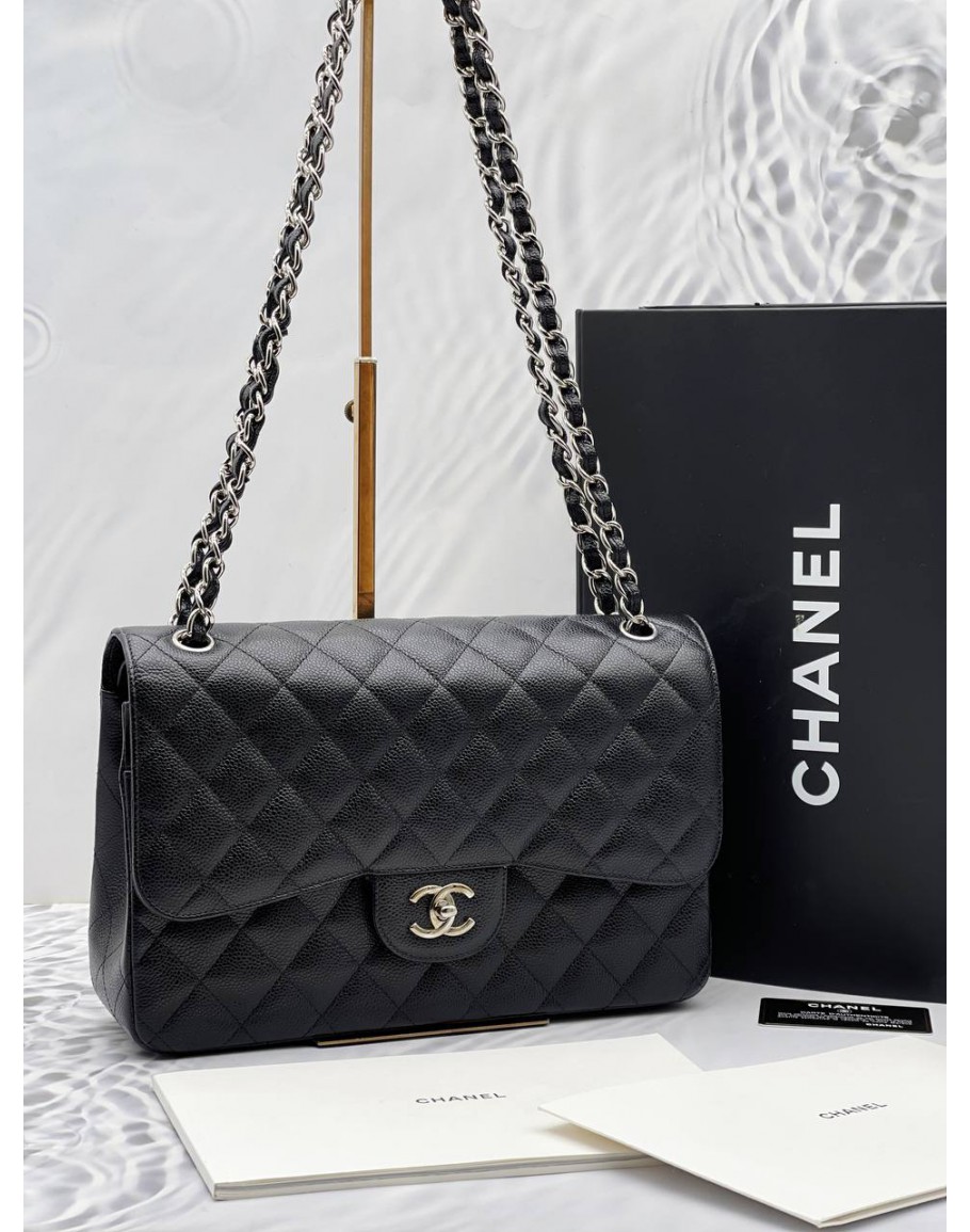 Excellent used CHANEL Beige Caviar PHW JUMBO Classic Double Flap