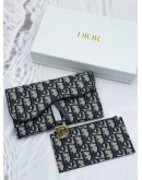 CHRISTIAN DIOR LONG SADDLE BLUE DIOR OBLIQUE JACQUARD WALLET WITH CHAIN -FULL SET-