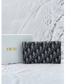CHRISTIAN DIOR LONG SADDLE BLUE DIOR OBLIQUE JACQUARD WALLET WITH CHAIN -FULL SET-