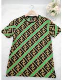 Fendi Zucca Diagonal T-Shirt In Hazelnut And Green