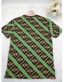 Fendi Zucca Diagonal T-Shirt In Hazelnut And Green