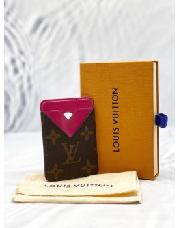 LOUIS VUITTON PORTE CATES MAGNET IN BROWN MONOGRAM MACASSAR CANVAS WITH PONDICHERY PINK CALFSKIN LEATHER -FULL SET-