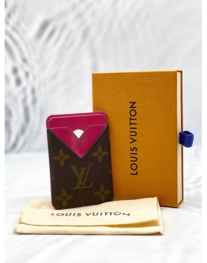 LOUIS VUITTON PORTE CATES MAGNET IN BROWN MONOGRAM MACASSAR CANVAS WITH PONDICHERY PINK CALFSKIN LEATHER -FULL SET-