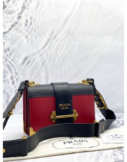 PRADA CAHIER SHOULDER AND CROSSBODY BAG IN BLACK WITH RED CALFSKIN LEATHER